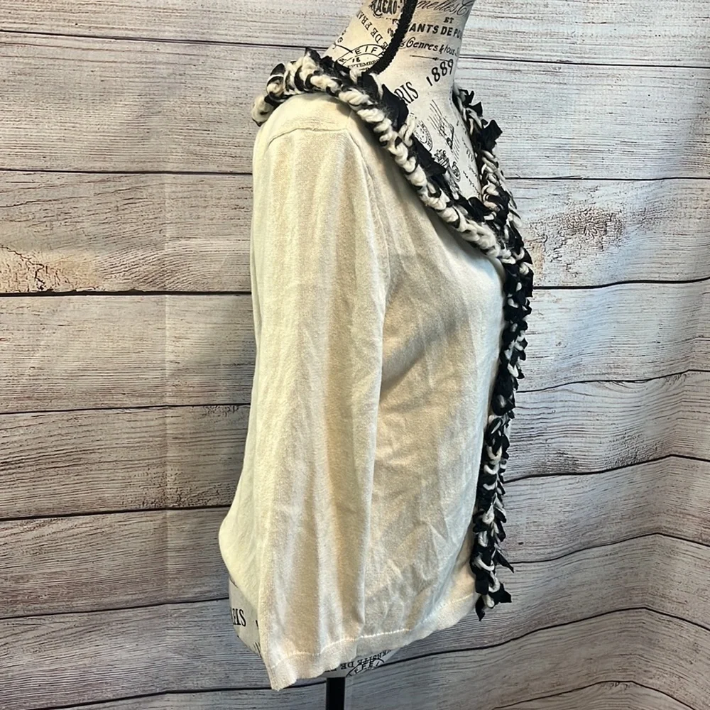 Nic + Zoe Cropped Cardigan Sweater Shrug Yarn Trim Size Petite Large